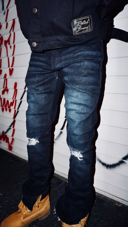 Flared Black Distressed Denim