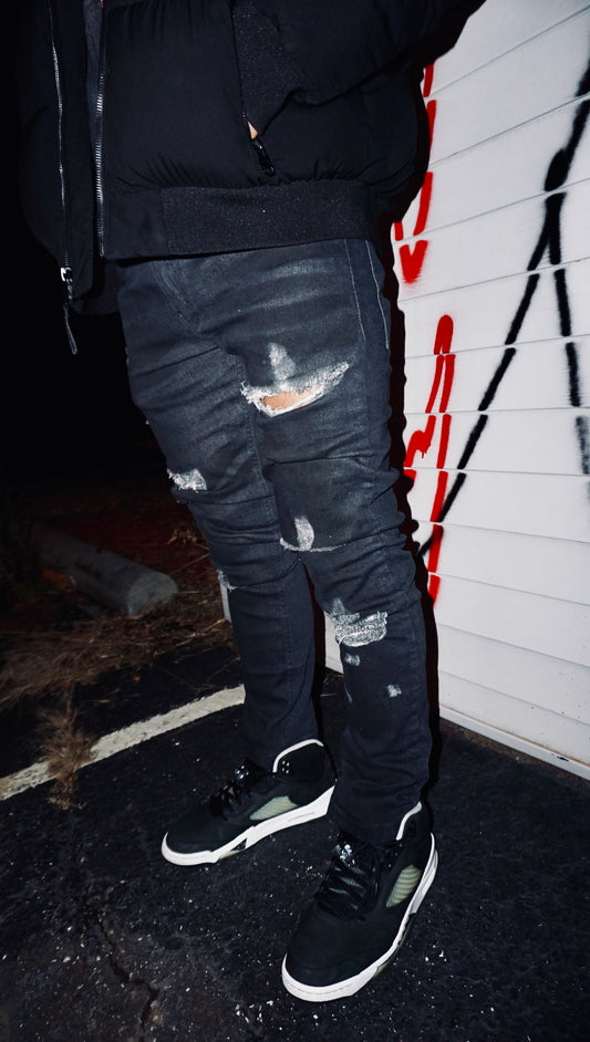 Faded Black Distressed Denim
